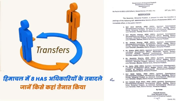 HAS officers transferred in Himachal
